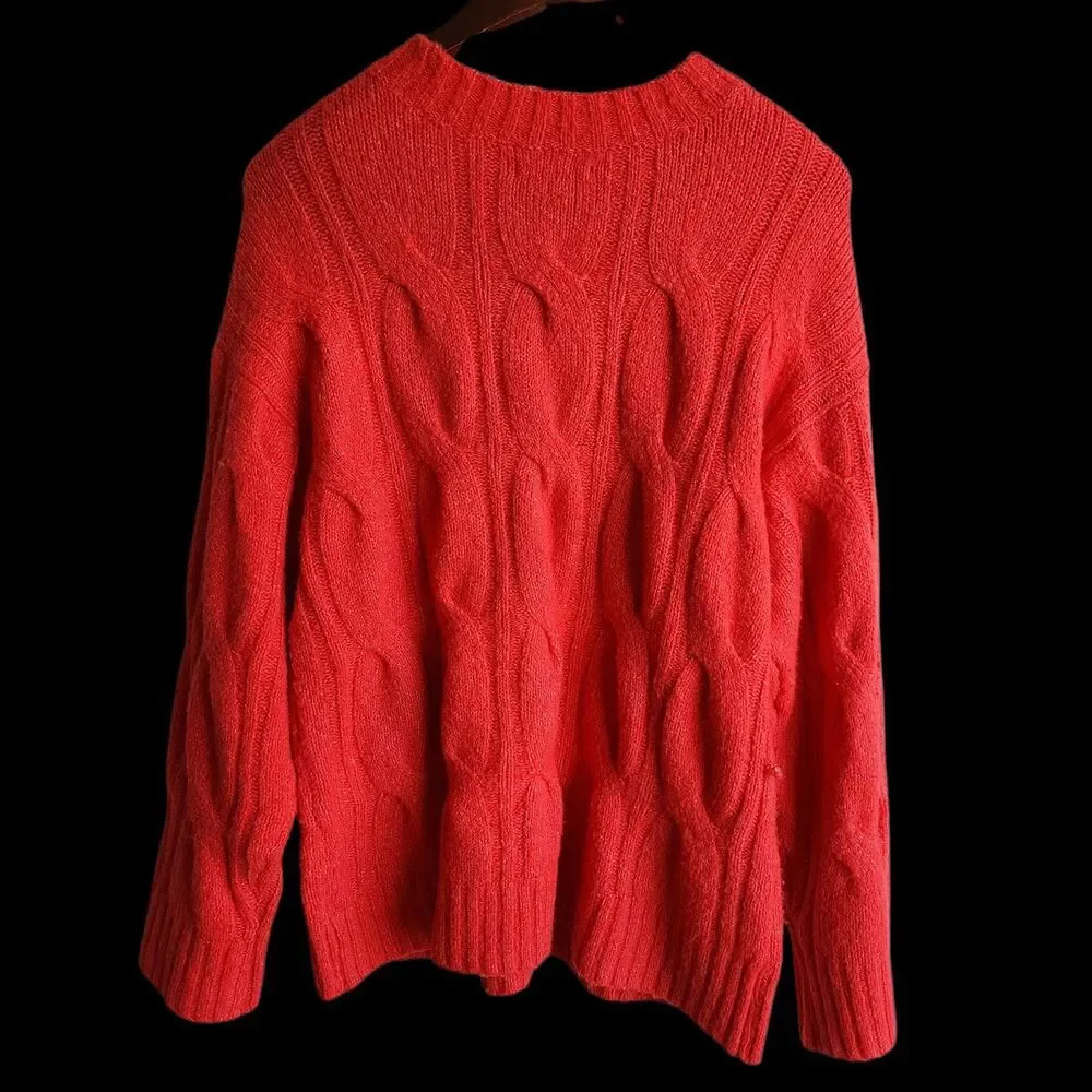 American Eagle Outfitters Womens LG Orange Cable Knit Sweater Pullover
